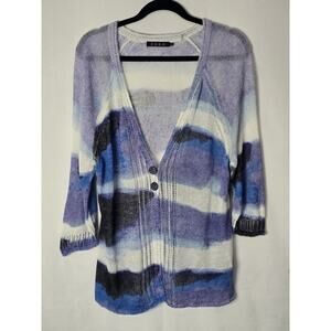 Zozo Linen Top XL Small Open Knit Button Front 3/4 Sleeve Lightweight Watercolor